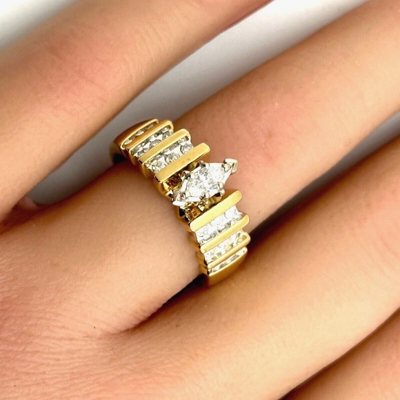 14K Yellow Gold Marquise Diamond Engagement Ring - Picture 1 of 7